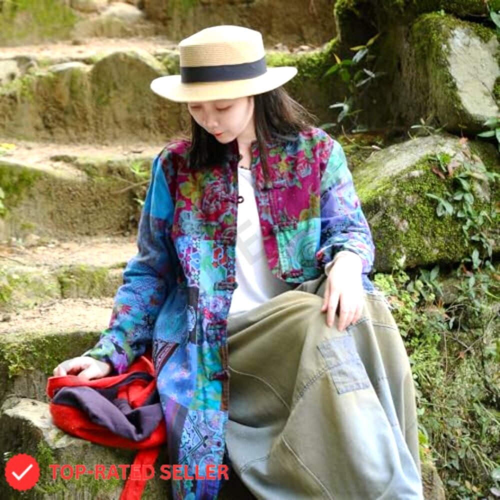 Boho Patchwork Jacket Lightweight Handcrafted Vin… - image 7